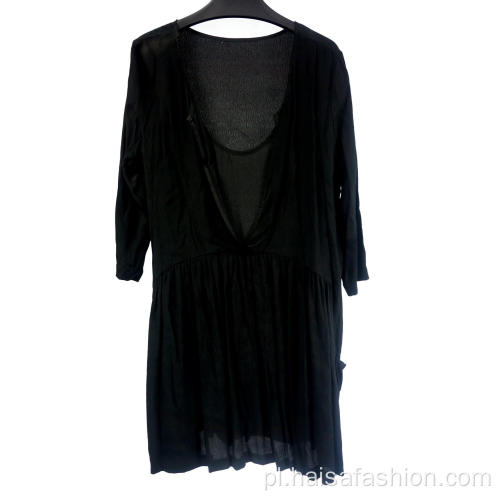 Czarna damska sukienka z długimi rękawami z dekoltem w szpic New Design
